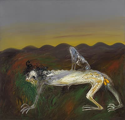 Arthur BOYD | Nebuchadnezzar eating grass in a hilly landscape