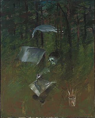 Arthur BOYD | Painter in landscape with tent and white bird