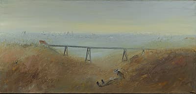 Arthur BOYD | Merric Boyd drawing in foggy evening (Murrumbeena)