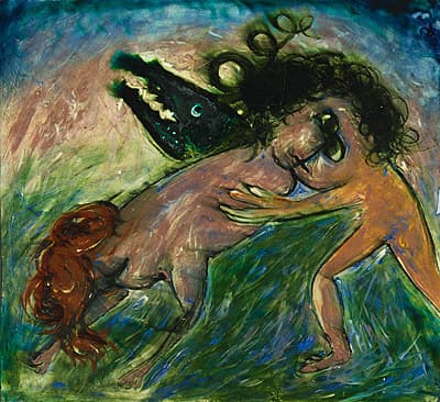 Arthur BOYD | Two-ended figure (ram-shark) with red and black hair