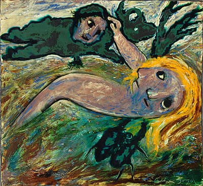 Arthur BOYD | Woman with green beetle and flying figure