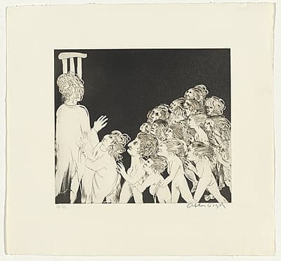 Arthur BOYD | Lysistrata calls the women: 'Then I will expose my mighty mystery o women, if we could compel the men to bow to peace, we must refrain-'.