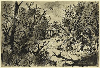 Arthur BOYD | Figures in landscape with bridge [recto]; not titled [trees] [verso]