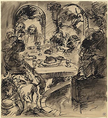 Arthur BOYD | Figures at a table by a fountain