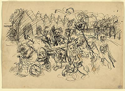 Arthur BOYD | Figure in wheelchair with street revellers