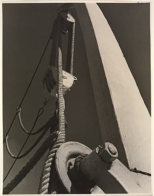 Anton BRUEHL | not titled [Steel pillar, ship's pulley and rope]