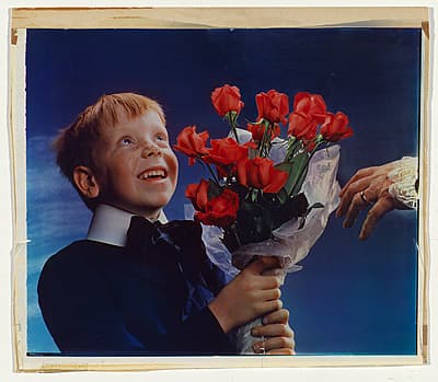 Anton BRUEHL | not titled [Boy offering bunch of red roses]