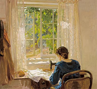 Hans HEYSEN | Sewing (The artist's wife)