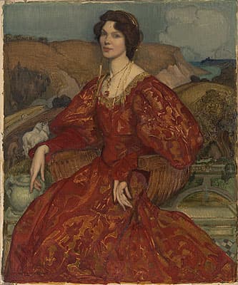 George LAMBERT | Sybil Waller in a red and gold dress