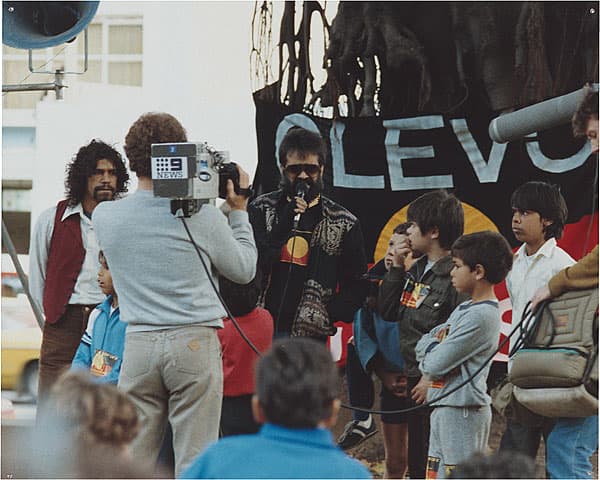 Michael RILEY | Gary Foley, speaking at anti-James Hardie asbestos rally, Sydney, 1984