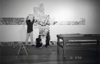 Curator Charles Merewether installing Spirit of place at Monterrey, 1999