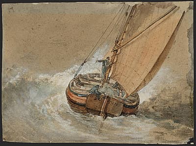 J M W TURNER | A fishing boat in a rough sea, seen from behind