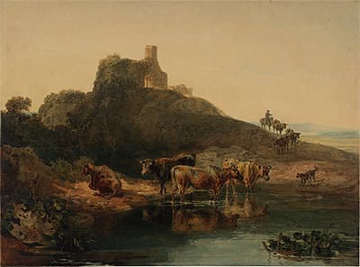 J M W TURNER | Cattle drinking at a pool beside a ruin