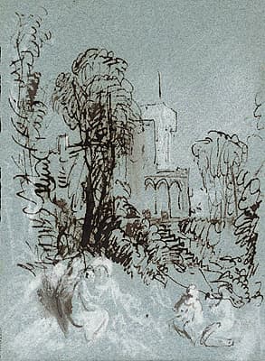 J M W TURNER | The ground of East Cowes Castle, with figures among the trees; a study for 'Boccaccio relating the tale of the birdcage’