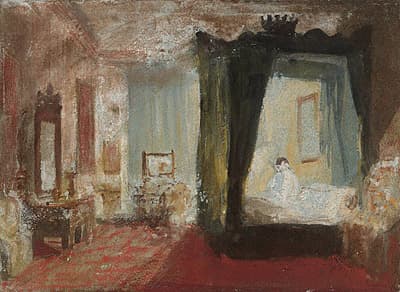 J M W TURNER | A bedroom with a large four-poster bed: ?The Petworth State Bed