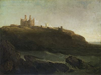 J M W TURNER | Dunstanborough Castle, north-east coast of Northumberland, sunrise after a squally night