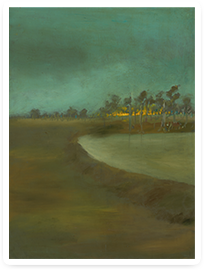 Painting of a bleak, barren landscape